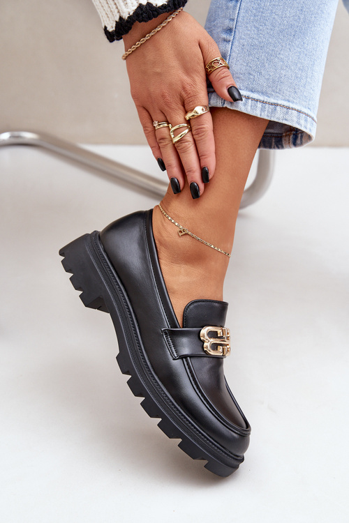 Dámske Mokasíny So Zlatým Detailom Čierne Trionna