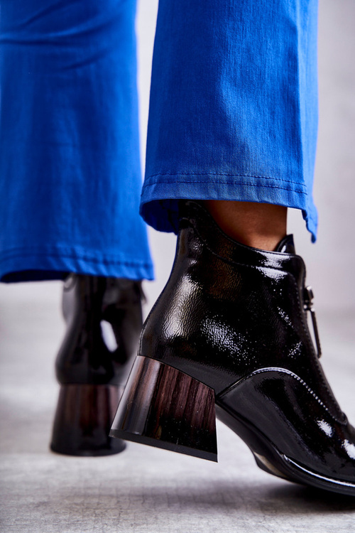 Dámské lakované kozačky se zipy Černe Cristel