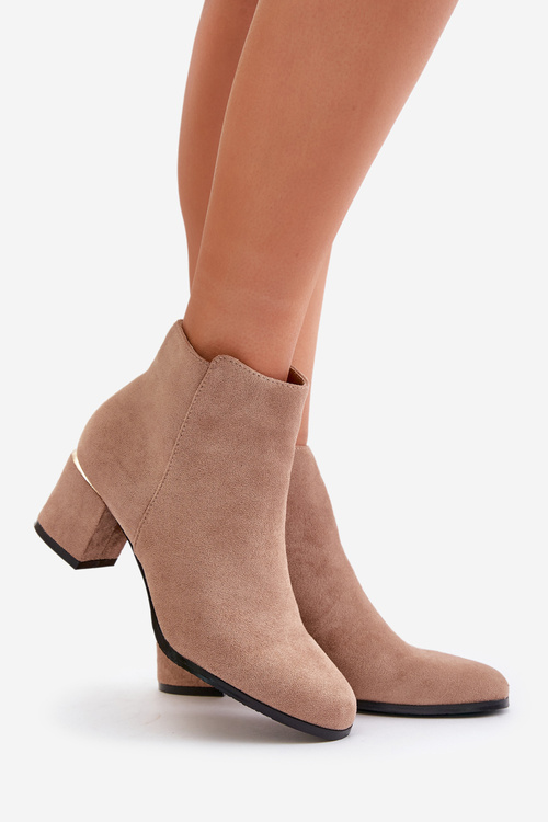 Eko Semišové Boty Na Podpatku Se Zipem Tmavě Béžové Sairis