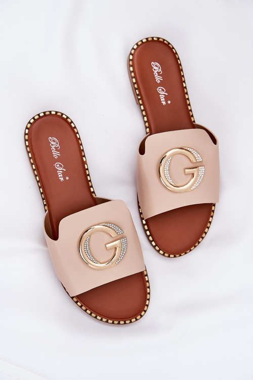 Eko Kožené Ploché Pantofle Dámské S Dekorativním Detalem Béžové Frelie