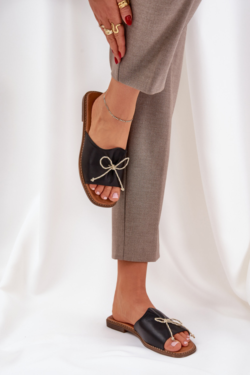 Sandály Na Ploché Podešvi S Ozdobnou Mašlí Černé Deonelis