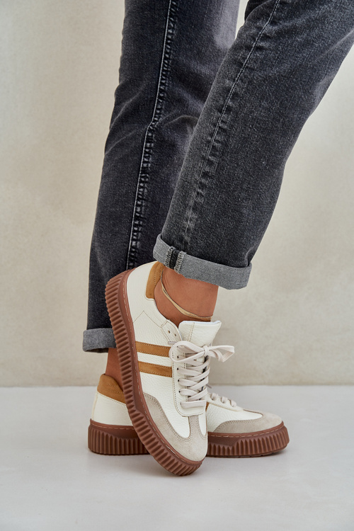 Zazoo N1068S6 Kožené Nízké Sneakersy Dámské Na Platformě Béžové