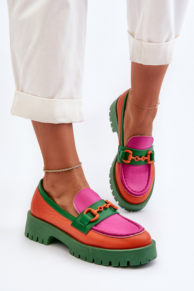 Dámske kožené mokasíny s ozdobou CheBello 4444 oranžové