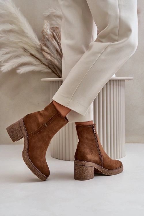 Dámske Čižmy Na Opätku Izolované Eko Semišové Khaki Arkesia