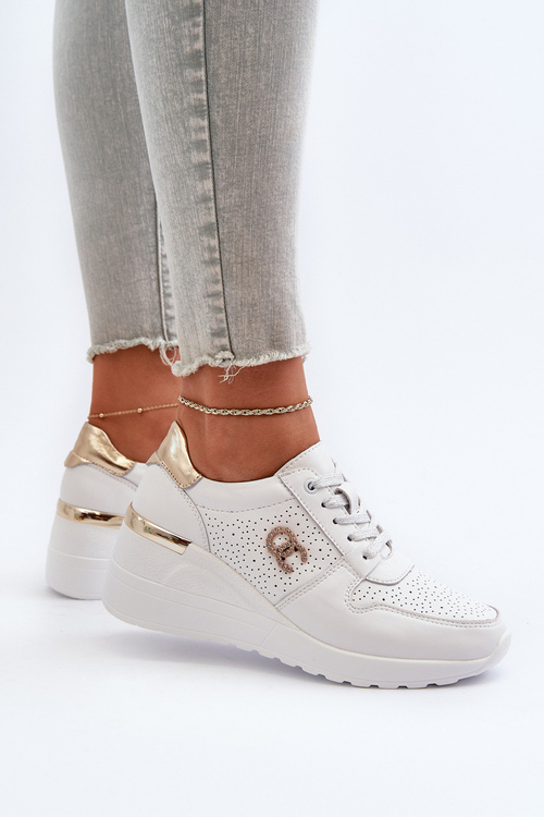 Dámské kožené tenisky na podpatku bílé D&A LR810