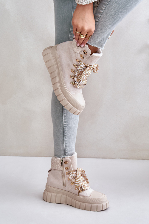 Dámské Zateplené Botky Trapery Na Platformě Béžové Alcyhen