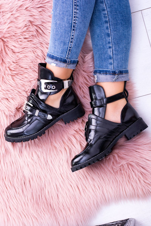 Lu Boo Black Boots s rockovými dievčenskými výrezmi