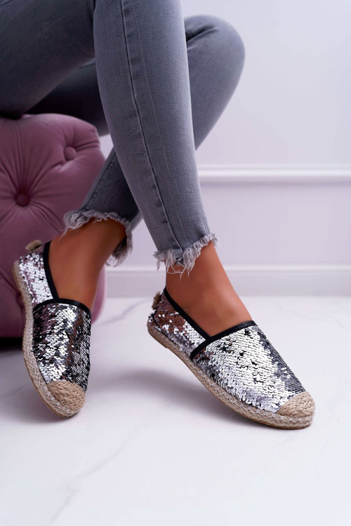 Ženské espadrilles lu boo strieborné flitre