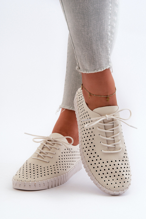 Kožené dámske tenisky s čipkovaným vzorom béžové Ilvima