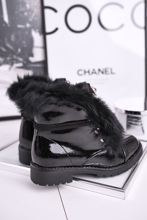 Dětské Teplé Boty S Kožešinou Lakované Černé Ella