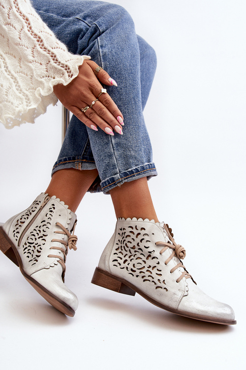 Zazoo 2871 Dámske Čižmy Na Šnurovanie Strieborné