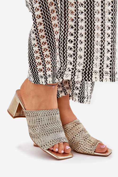 Dámske Šľapky S Pletením Na Opätku Zlate Ciariloria