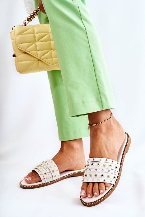 Dámské kožené pantofle s zdobením bílým Brien