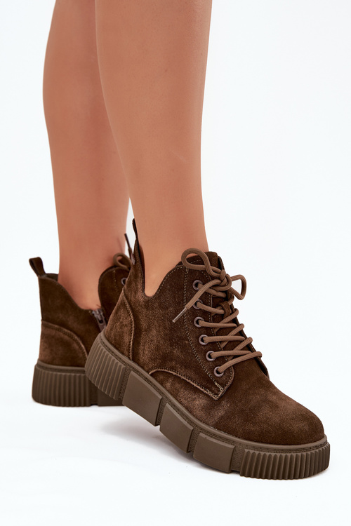 Semišové Nízke Dámske Čižmy Na Platforme Big Star SS274595 Hnedé