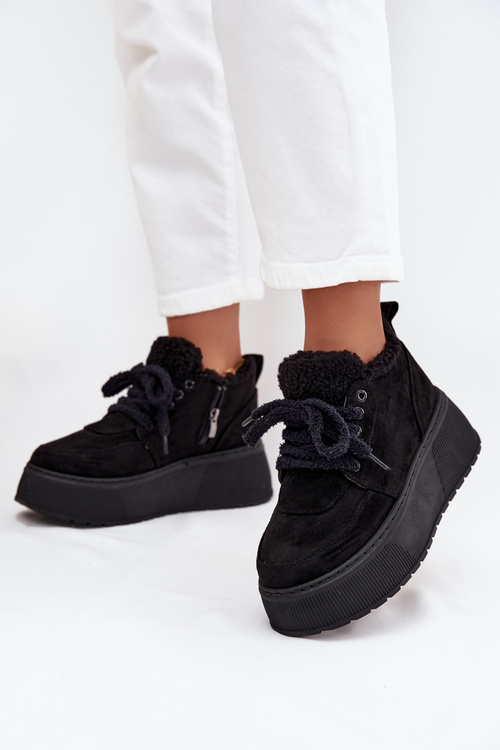 Dámské sněhule na platformě s kožešinovou podšívkou typ beránek Černé Luma