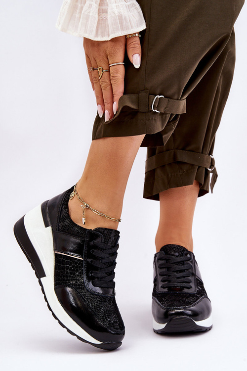 Dámské kožené tenisky na klínu černé Crosby