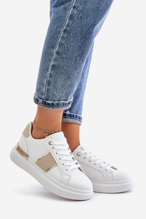 Módní Dámské Sneakersy Na Platformě Z Eko Kůže Béžové