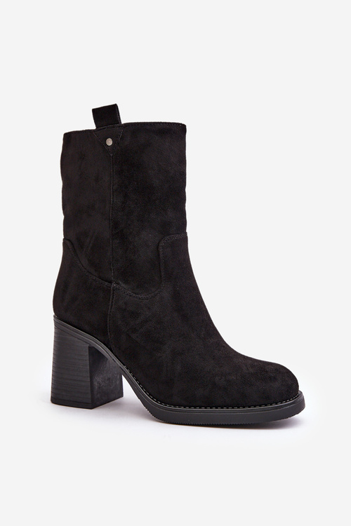Dámské Botky Zateplené Na Podpatku Eko Semišové Černé Vellinga