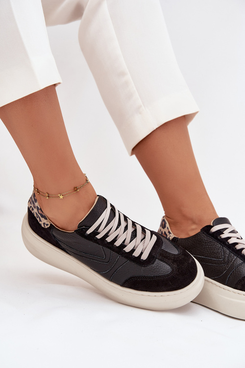 Kožené dámské tenisky na platformě Panterka Zazoo N1263 Černé