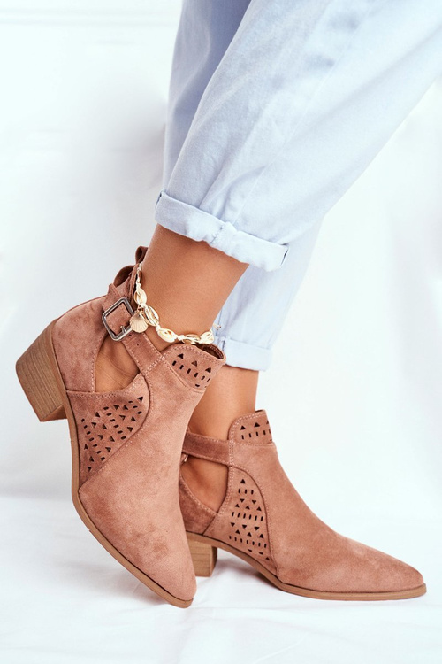 Semišové Kotníkové Boty Na Podpatku Růžové Esen