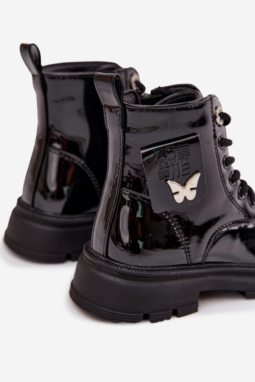 Zateplené detské čižmy na zips lakované čierne Alverina