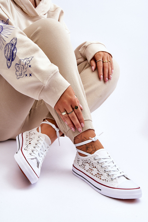 Dámske čipkované látky fergo biele tenisky