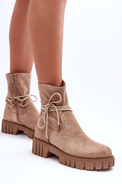 Ženské semišové topánky s béžovou väzbou na linku