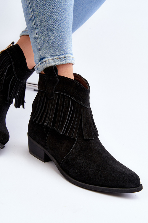 Zazoo 3430 Dámské semišové botky s řasami Černé