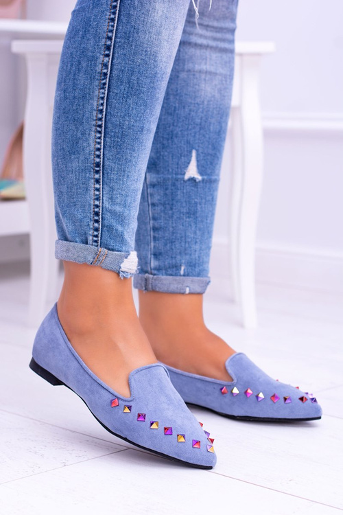 Lu Boo modré loafers Iridescent bodce Semiš Spike
