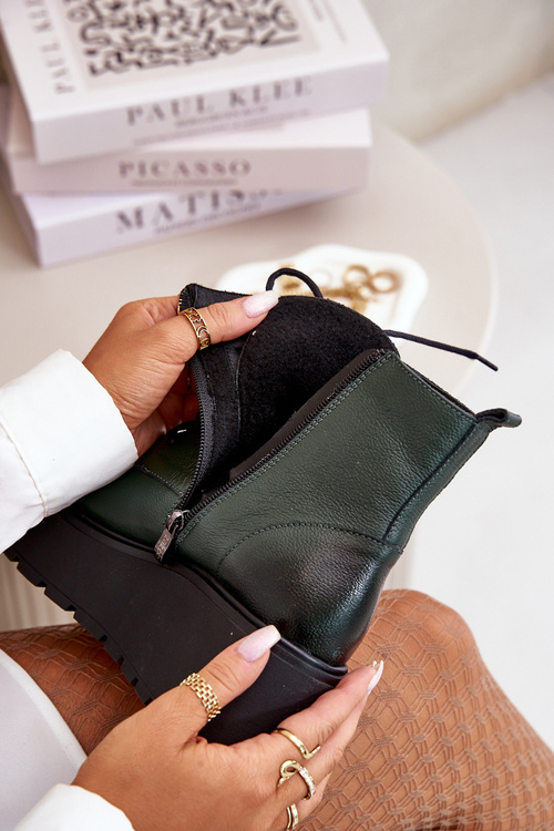 Zazoo 60499 Dámske Botky Na Platforme A Klíne Zateplené Prírodná Koža Tmavozelené