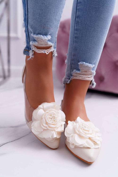 Ženské boo béžové baleríny s priehľadným kvetom Dirin