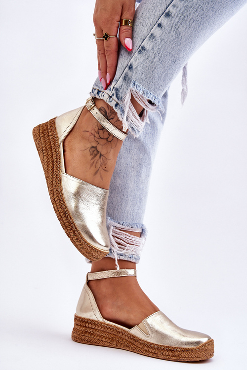 Dámské kožené espadrilky sandály zlate Moise