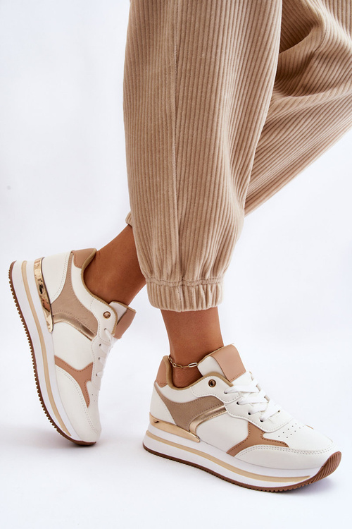 Dámská módní sportovní obuv na klínku Bílo-béžová Yuki