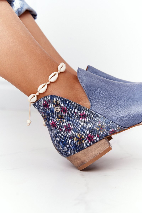 Maciejka Navy Blue Kožené topánky s kvetmi 04091-64