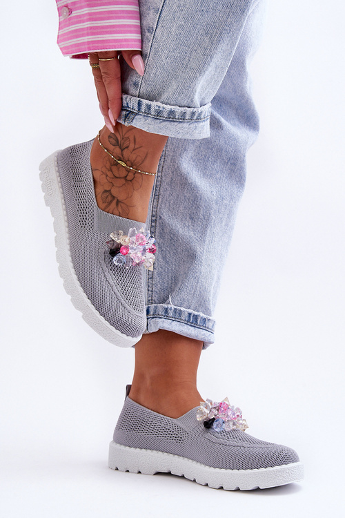 Dámské Slip-on Tenisky s Kameny Šedá Simple