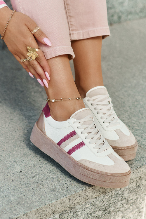 Kožené dámské sneakersy na platformě Zazoo N1234 béžovo-červené