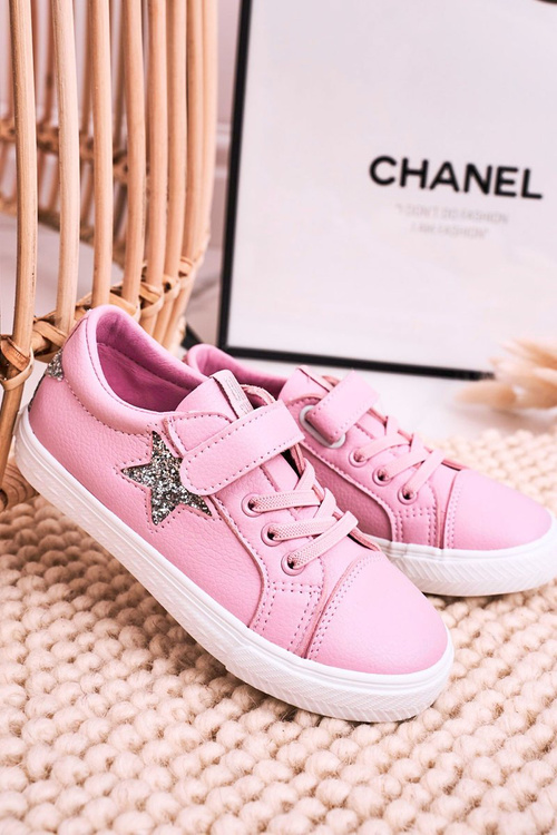 Detské kožené tenisky s hviezdnou veľkou hviezdou DD374104 Pink
