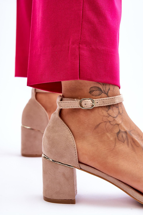 Semišové sandály na vysokém podpatku s ozdobnými copánky béžove Azela