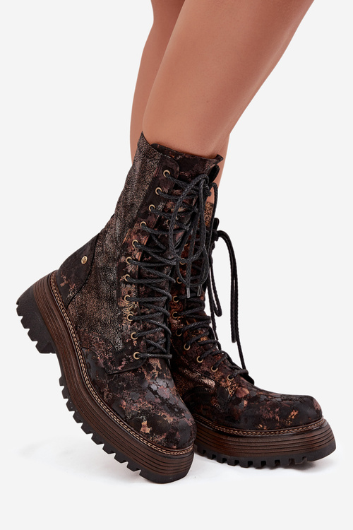 Dámske Kožené Workery Topánky Maciejka 06203-32 Hnedo Zlato