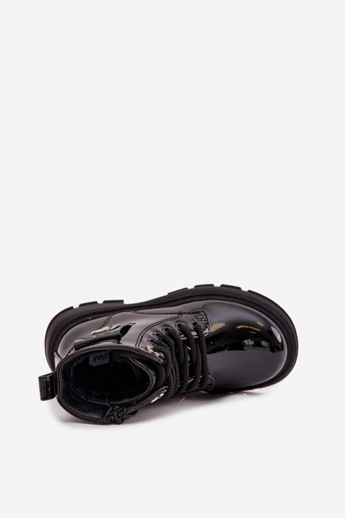 Zateplené dětské boty na zip lakované černé Alverina