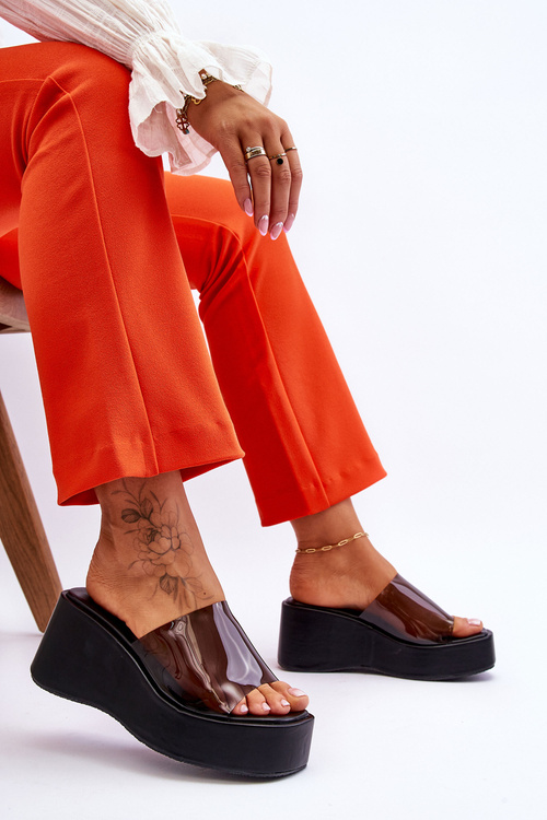 Dámské transparentní pantofle na klínku Černá Eliane