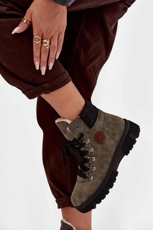 Zateplené dámské trapery na platformě tmavě zelené Zaraine