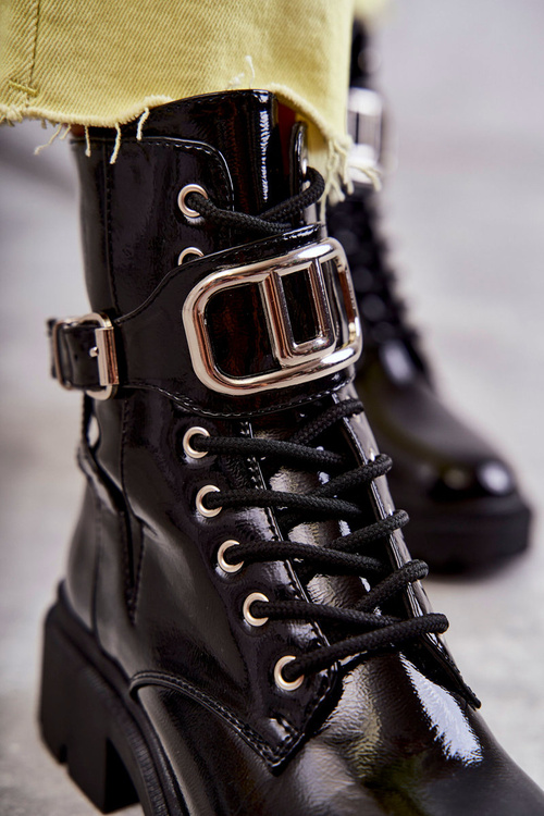 Lakované teplé dámské kozačky černé Costello