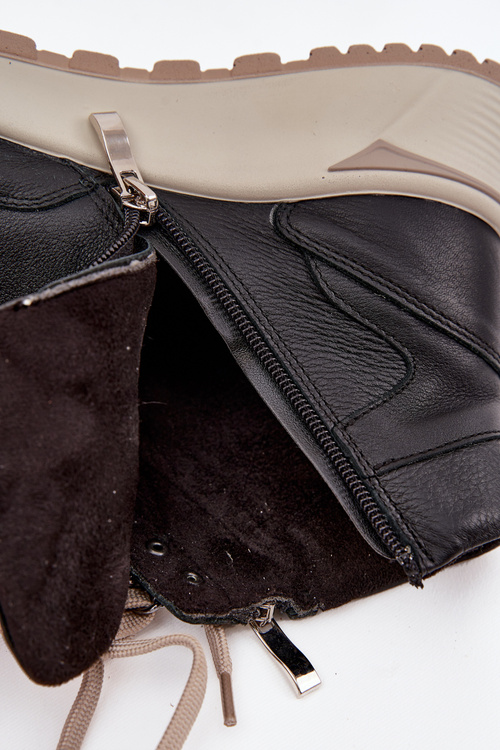 Dámske športové čižmy na platforme z prírodnej kože Zazoo Z1239 Čierne