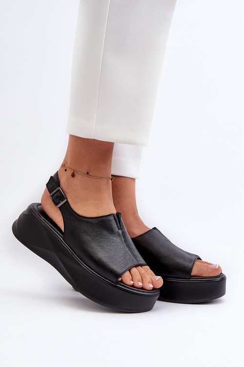 Dámske Kožené Sandále Na Platforme D&A SJ2301-2 Čierne