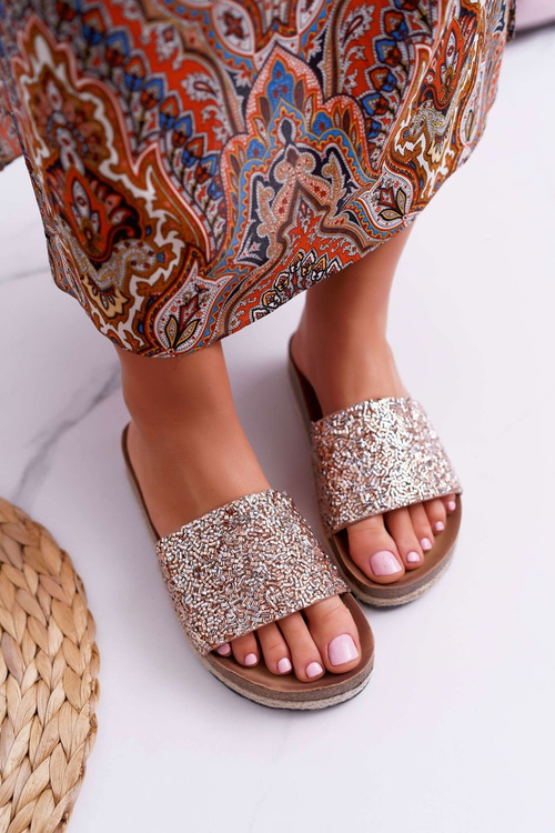 Dámske elegantné dámske papuče hrubý zlatý dres