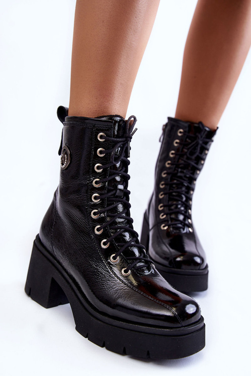 Módní kožené teplé boty na vysokém podpatku černé Illusion