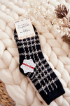 Dámske teplé čierne a biele mriežky ponožky