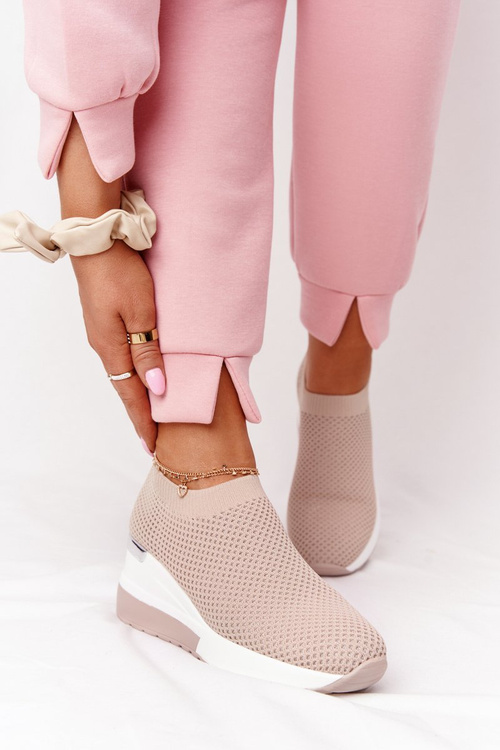 Prolamovane Klínové Tenisky Sneakers Slip-On Béžové Harmony