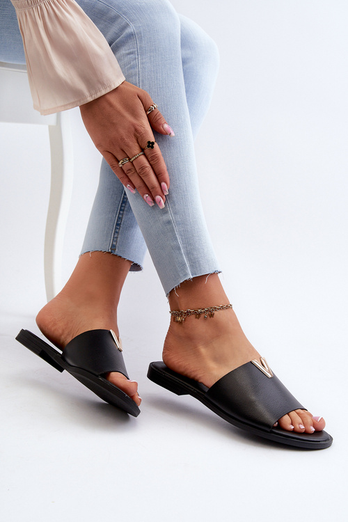 Dámské sandály z ekokože na ploché podrážce, černé Maliha